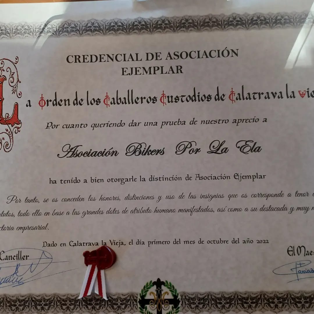Distinción de Asociación Ejemplar Asociación Bikers por la ELA
