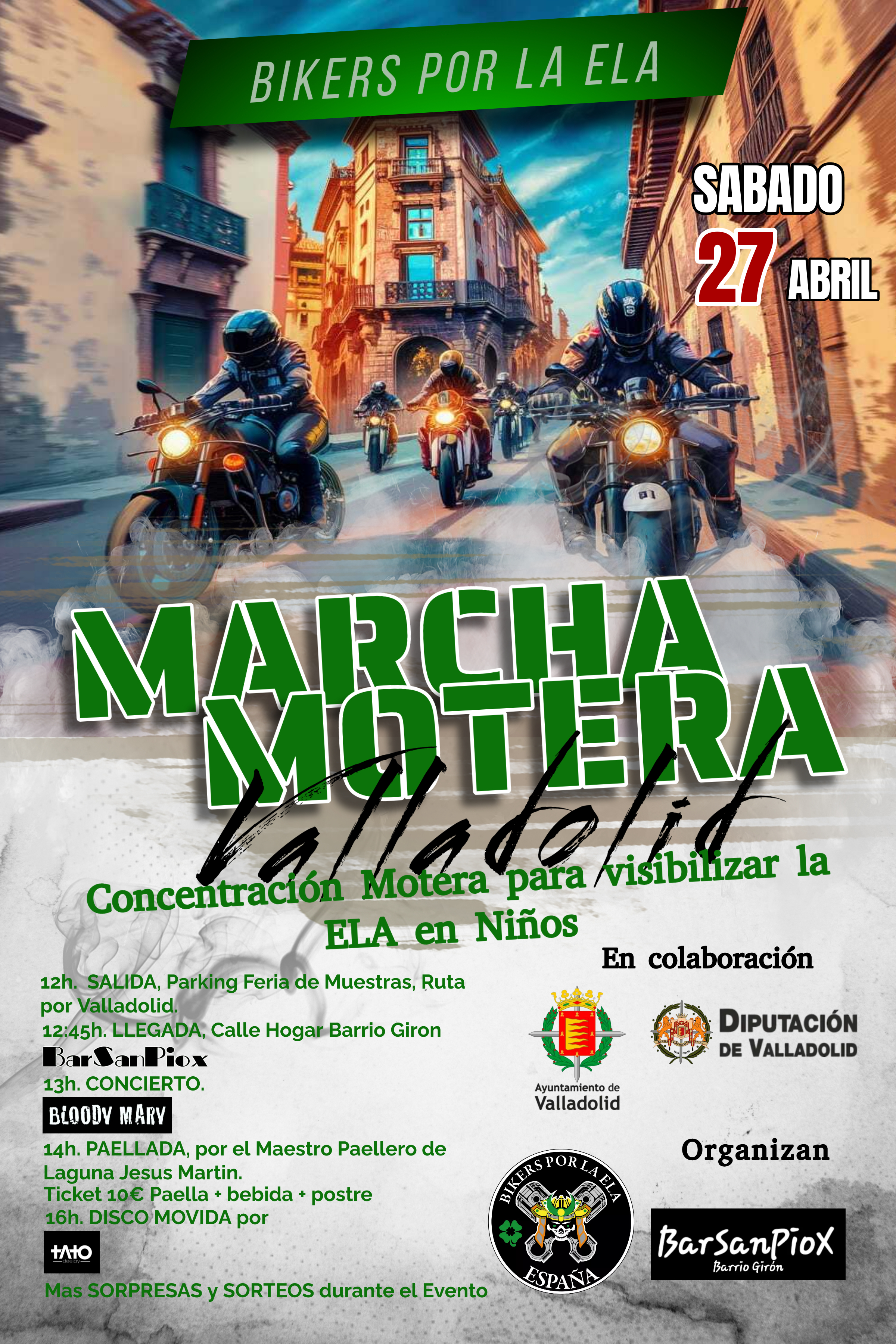 MARCHA Y CONCETRACIÓN MOTERA 27 DE ABRIL EN VALLADOLID. PARA DAR VISIBILIDAD A LA ELA EN NIÑOS.